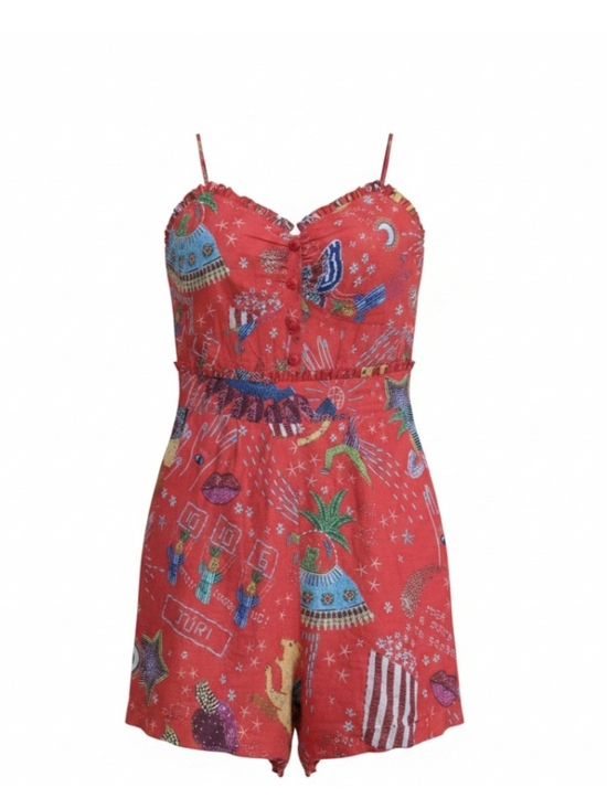 FARM Rio Pants - FARM Rio Red Printed Spaghetti-Strap Romper